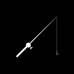  Simple illustration of fishing rod reel icon for web design isolated on black background