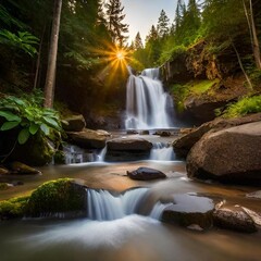 Majestic beauty of a cascading waterfall. Generated AI