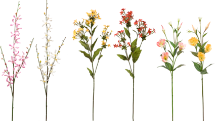 set of flowers on transparent background
