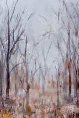 Hand-Drawn Watercolor Autumn Illustration Misty Forest