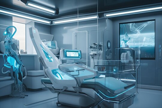 3d rendering xray image of dentist office interior with equipment, AI Generated