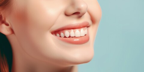 Beautiful white teeth with pink lips mouth Close up woman's smile. female veneer smile, dental care.Ai generated Generative AI