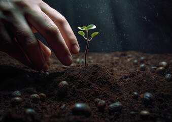 An inspiring image of hands nurturing soil and fostering plant growth. Symbolizing the harmony between humans and nature, this photo represents sustainable gardening and the beauty of cultivating life