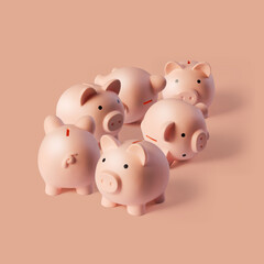 Financial growth: group of many piggy banks