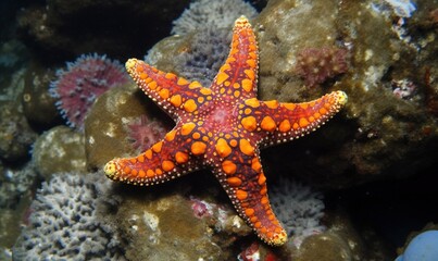  a starfish is sitting on a coral in the ocean.  generative ai