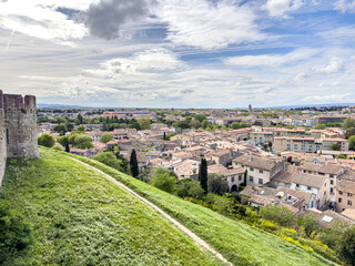 View from Carcassonne fortress( Aude, France)- UNESCO on town.