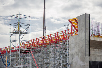 Support scaffolding system at bridge construction.