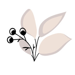 Abstract doodle floral poster. Hand drawn branch with berries on white background. Vector illustration.