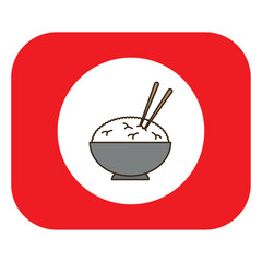 Chinese rice vector icon inside a white circle and red border