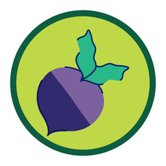 Vector icon of a beetroot with a green background inside a circle