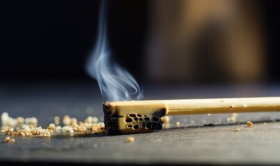  a cigarette with smoke coming out of it on a table.  generative ai