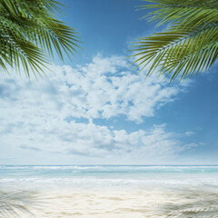 Beautiful tropical beach with palm trees background © stokkete