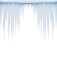 Hanging sharp transparent icicles in winter - obrazy, fototapety, plakaty
