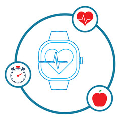 vector icon in blue lines of a digital clock with a white background