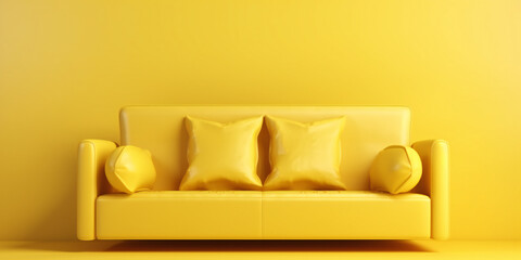 A yellow sofa in front of a yellow wall, Generative AI