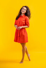 cheerful stylish caucasian woman in studio. stylish caucasian woman on background.