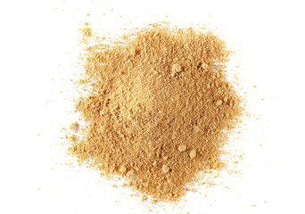 Ginger powder isolated on white, top view 