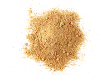 Ginger powder isolated on white, top view 