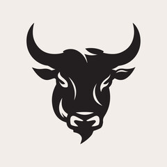 Bull head one color vector logo, emblem, icon for company or sport team branding. Tattoo art style.