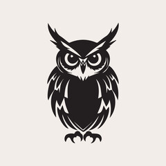 Owl one color vector logo, emblem, icon for company branding. Tattoo art style. Symbol of wisdom and knowledge.