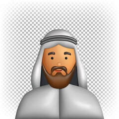 Arab in thobe. Vector 3d illustration isolated on white background. Portrait of a stylized character.