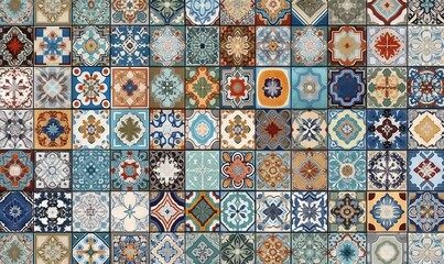  a bunch of different colored tiles that are on the wall of a building in different colors and shapes, all of which are different sizes.  generative ai