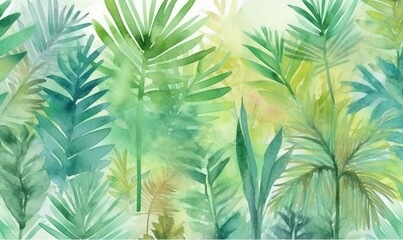  a watercolor painting of green leaves on a white background with a blue sky in the background and a white sky in the foreground.  generative ai