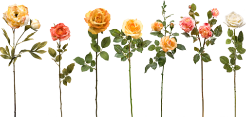 set of flowers on transparent background