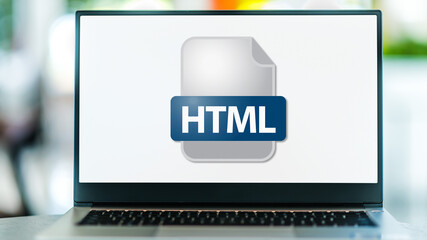 Laptop computer displaying the icon of HTML file