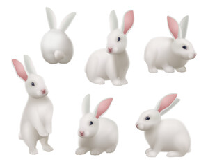 White rabbit. Animal in various poses in science laboratory decent vector pictures set
