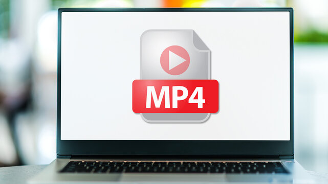 Laptop computer displaying the icon of MP4 file