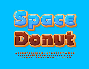 Vector sweet poster Donut Fest. Chocolate glazed Font. Delicious Alphabet Letters, Numbers and Symbols set