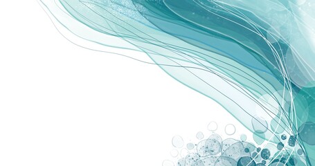 Abstract drawn blue and white waves with chaotic spots and lines.