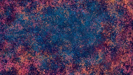 Drawn spotted decorative abstraction of blue and orange colors.