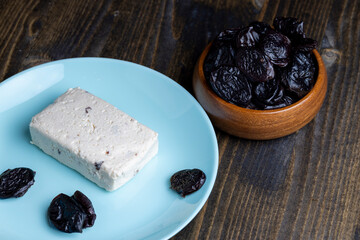 Sweet cottage cheese with the addition of prune slices