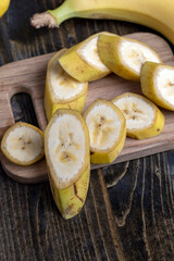Sliced ripe yellow banana, close up