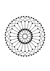 kreisfläche gefüllt mit einem rotationssymmetrischen muster aus verscheidenen polygonen, deren eckpunkte mit punkten markiert sind, modern art