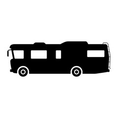 Motorhome icon. Camper, caravan. Black silhouette. Side view. Vector simple flat graphic illustration. Isolated object on a white background. Isolate.