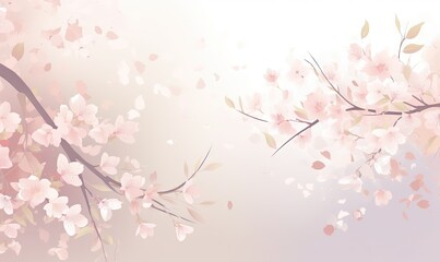  a branch with pink flowers on a white background with a pink sky in the back ground and a light pink sky in the back ground.  generative ai