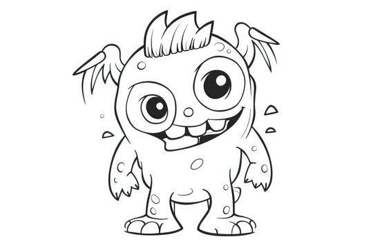 Cute cartoon monster character in black and white (Generative AI)