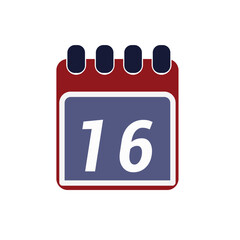 Page of calendar displaying day 16. Illustration 