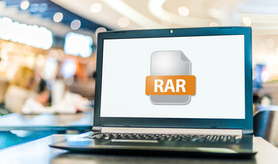 Laptop computer displaying the icon of RAR file