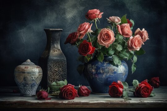 watercolor roses in vase