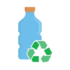 Bottle with recycled arrows sign flat style. Plastic bottle recycling cycle vector icon.