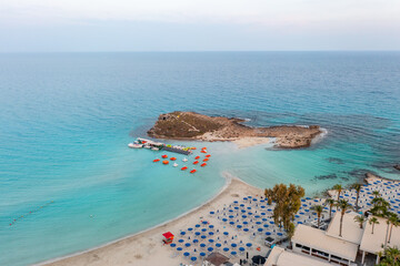 Cyprus -Nissi Beach in Ayia Napa, clean aerial photo of famous tourist beach in Cyprus, the place...