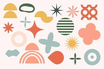 Set geometric shapes contemporary modern trendy elements basic forms isolated, futuristic figures, minimal abstract