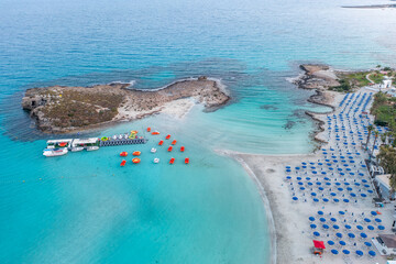 Cyprus -Nissi Beach in Ayia Napa, clean aerial photo of famous tourist beach in Cyprus, the place...