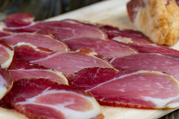 Obraz premium pink dry pork ham, close up
