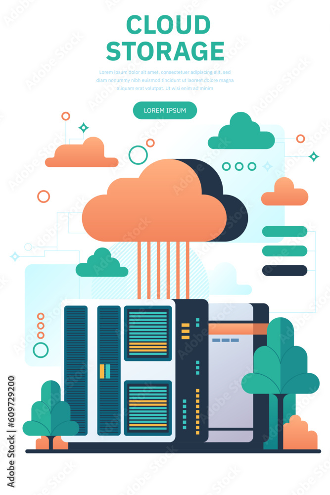 Aufkleber hosting, cloud storage download flat vector illustration. big data. digital service or app with data