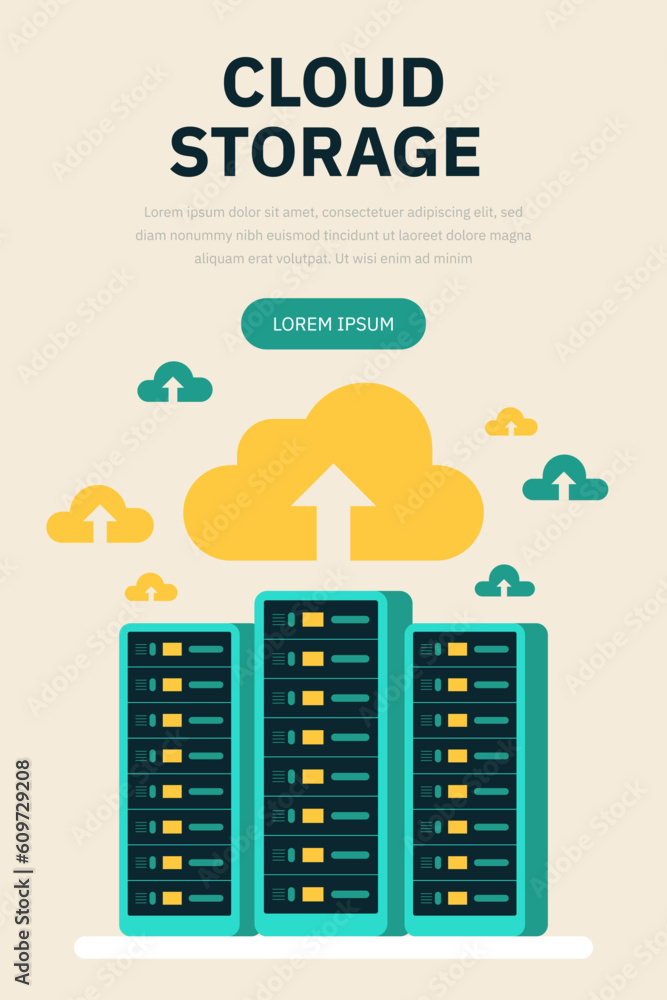 Aufkleber hosting, cloud storage download flat vector illustration. big data. digital service or app with data